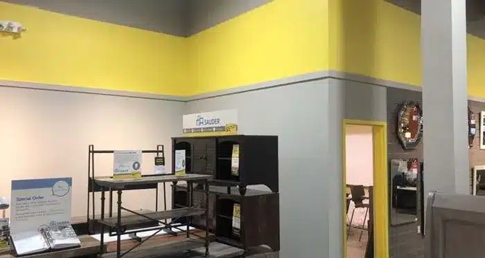 Modern Tucson office interior painted in gray with bright yellow striping for a clean, contemporary look.